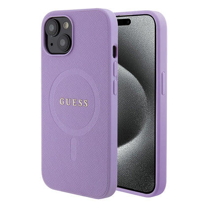 Étui MagSafe pour Apple iPhone 15, Guess, Saffiano, Violet