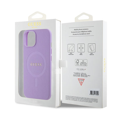 Étui MagSafe pour Apple iPhone 15, Guess, Saffiano, Violet