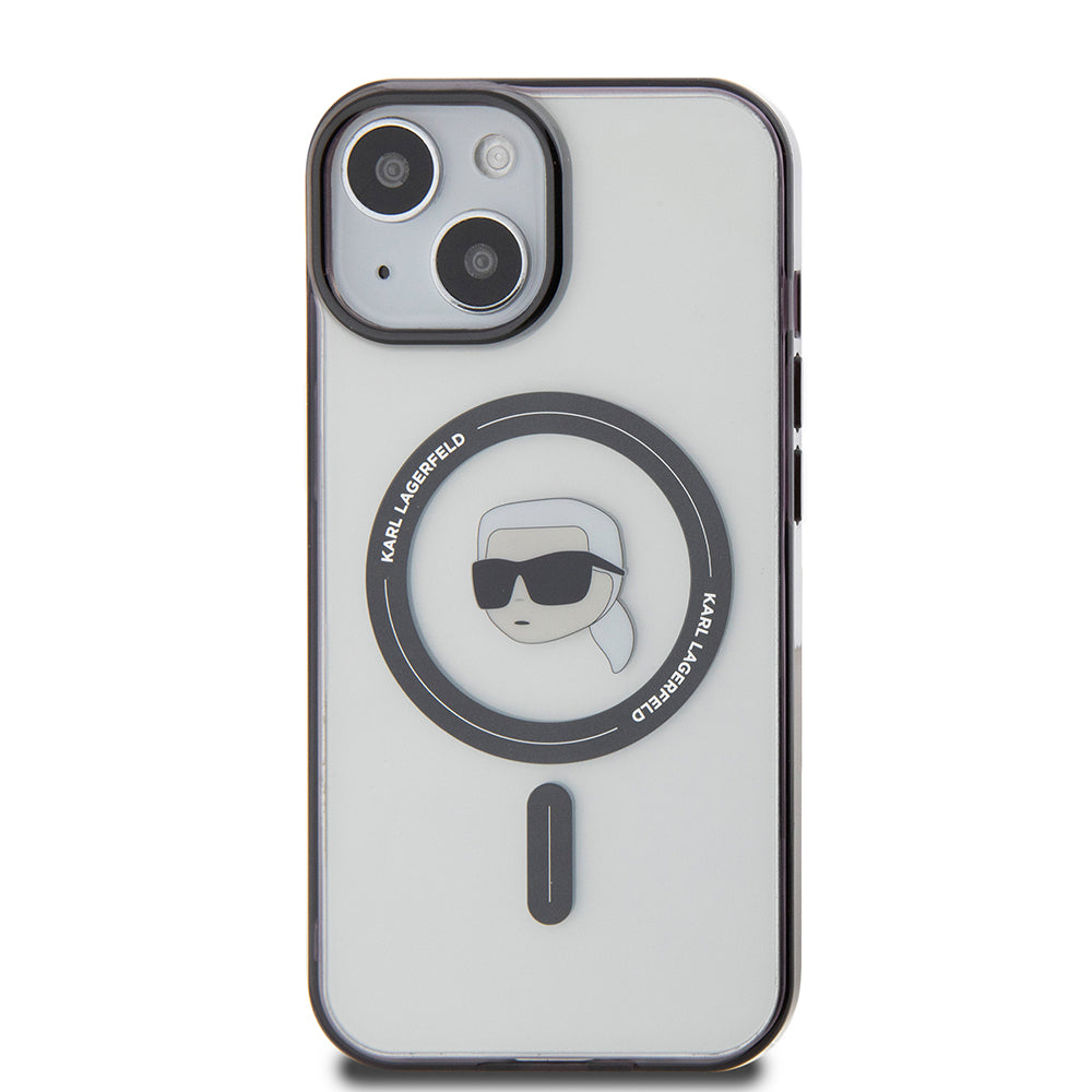 Coque MagSafe pour Apple iPhone 15, Karl Lagerfeld, IML Karl's Head, Transparente