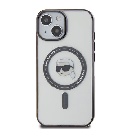 Coque MagSafe pour Apple iPhone 15, Karl Lagerfeld, IML Karl's Head, Transparente