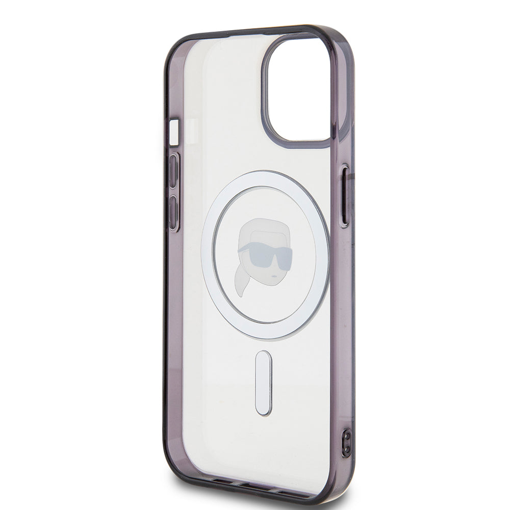 Coque MagSafe pour Apple iPhone 15, Karl Lagerfeld, IML Karl's Head, Transparente