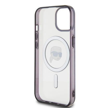 Coque MagSafe pour Apple iPhone 15, Karl Lagerfeld, IML Karl's Head, Transparente