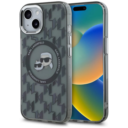 Housse MagSafe pour Apple iPhone 15, Karl Lagerfeld, IML Monogram Karl & Choupette's Heads, Noire