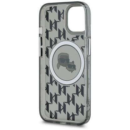 Housse MagSafe pour Apple iPhone 15, Karl Lagerfeld, IML Monogram Karl & Choupette's Heads, Noire