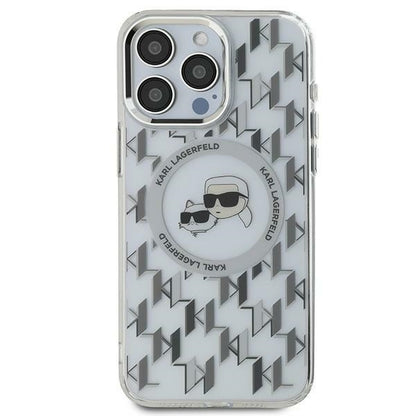 Coque MagSafe pour Apple iPhone 15, Karl Lagerfeld, IML Monogramme Karl & Têtes de Choupette, Transparente