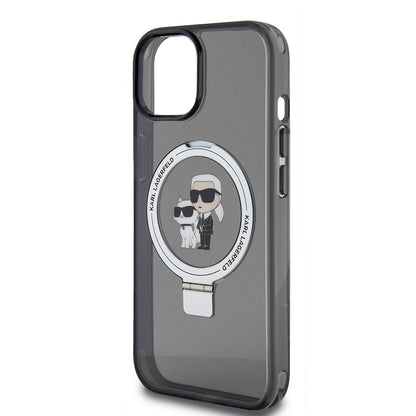 MagSafe Case for Apple iPhone 15, Karl Lagerfeld, Ring Stand Karl & Choupette, Black
