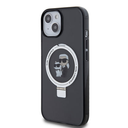 MagSafe Case for Apple iPhone 15, Karl Lagerfeld, Ring Stand Karl & Choupette, Black