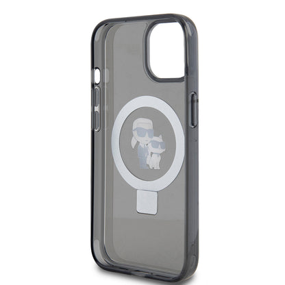 MagSafe Case for Apple iPhone 15, Karl Lagerfeld, Ring Stand Karl & Choupette, Black