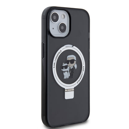 MagSafe Case for Apple iPhone 15, Karl Lagerfeld, Ring Stand Karl & Choupette, Black
