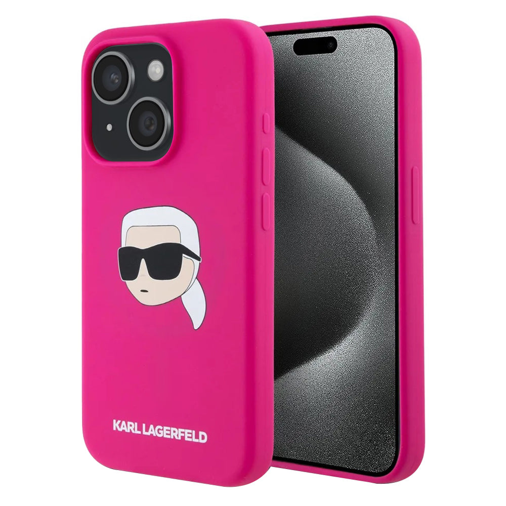 MagSafe Case for Apple iPhone 15, Karl Lagerfeld, Silicone Karl's Head, Fuchsia