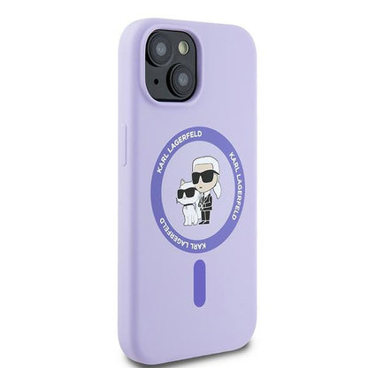 MagSafe Case for Apple iPhone 15, Karl Lagerfeld, Silicone Ring Karl & Choupette, Purple