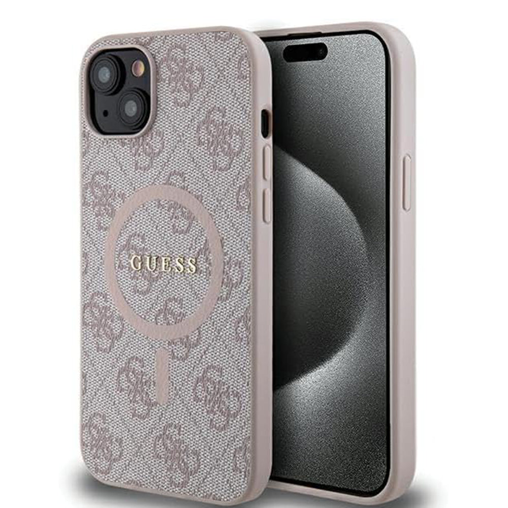 Coque MagSafe pour Apple iPhone 15 Plus, Guess, Collection 4G, Rose.