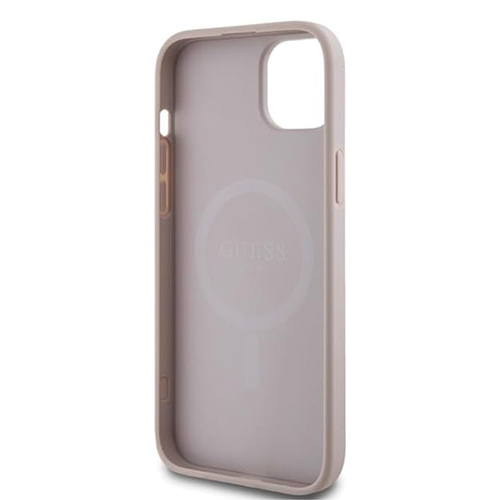 Coque MagSafe pour Apple iPhone 15 Plus, Guess, Collection 4G, Rose.
