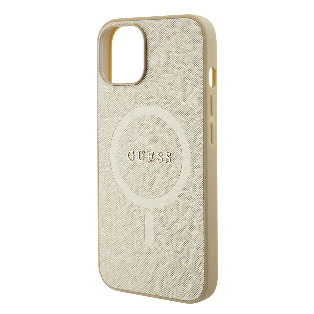 MagSafe Case for Apple iPhone 15 Plus, Guess, Saffiano, Gold