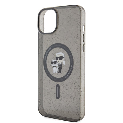 Étui MagSafe pour Apple iPhone 15 Plus, Karl Lagerfeld, Paillettes, Noir