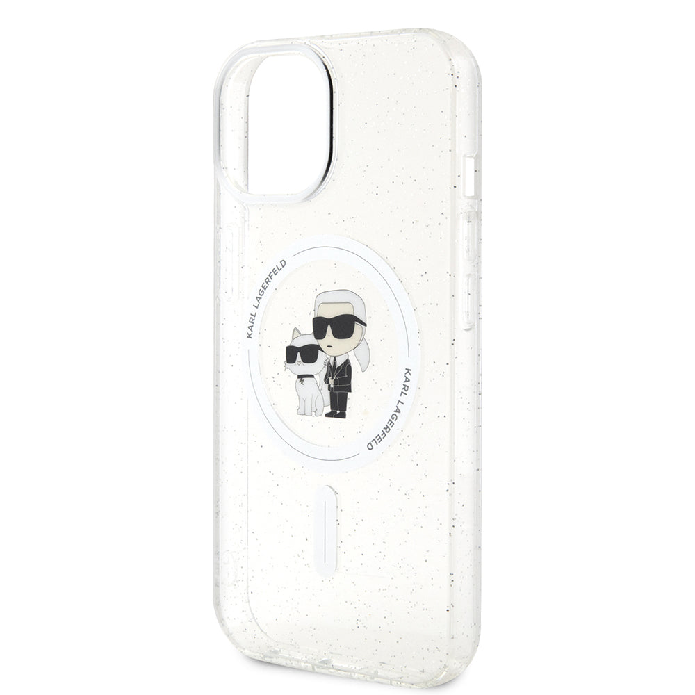 Coque MagSafe pour Apple iPhone 15 Plus, Karl Lagerfeld, Paillettes, Transparente