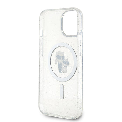 Coque MagSafe pour Apple iPhone 15 Plus, Karl Lagerfeld, Paillettes, Transparente