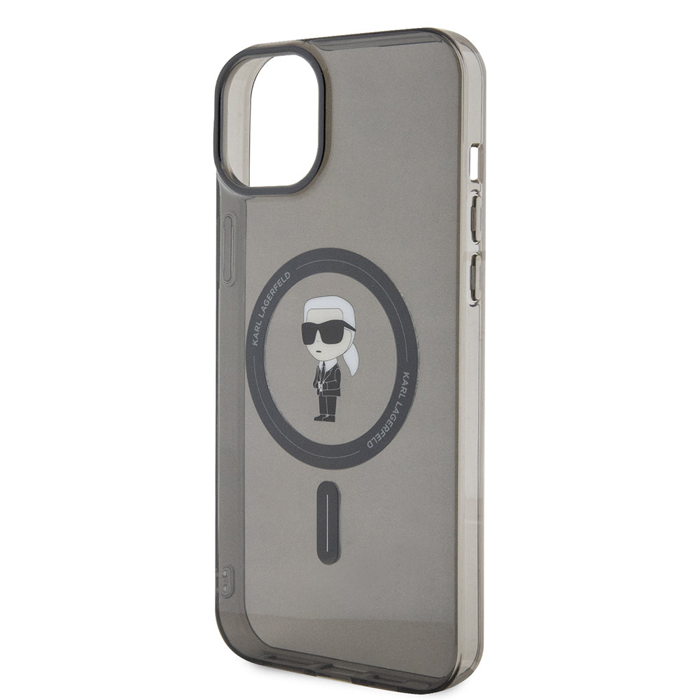 Housse MagSafe pour Apple iPhone 15 Plus, Karl Lagerfeld, IML Ikonik Karl, Noire