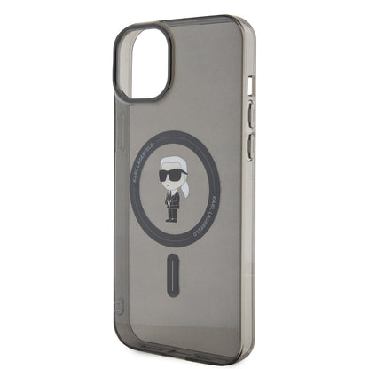 Housse MagSafe pour Apple iPhone 15 Plus, Karl Lagerfeld, IML Ikonik Karl, Noire