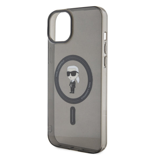 MagSafe Case for Apple iPhone 15 Plus, Karl Lagerfeld, IML Ikonik Karl, Black