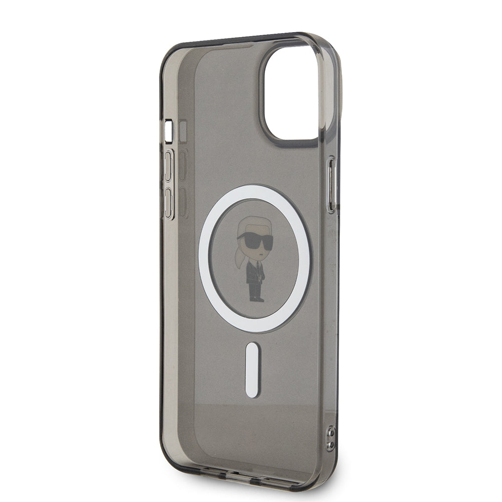 Housse MagSafe pour Apple iPhone 15 Plus, Karl Lagerfeld, IML Ikonik Karl, Noire