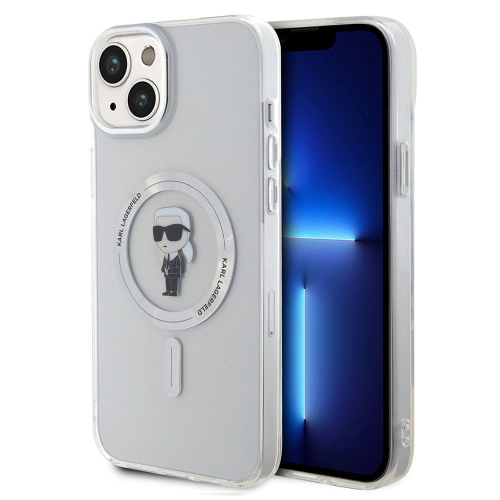 Coque MagSafe pour Apple iPhone 15 Plus, Karl Lagerfeld, IML Ikonik Karl, Transparente