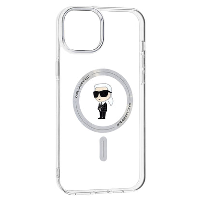Coque MagSafe pour Apple iPhone 15 Plus, Karl Lagerfeld, IML Ikonik Karl, Transparente