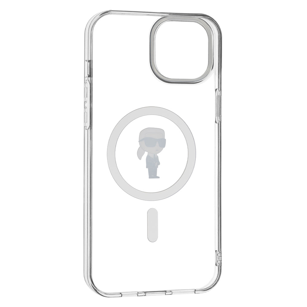Coque MagSafe pour Apple iPhone 15 Plus, Karl Lagerfeld, IML Ikonik Karl, Transparente