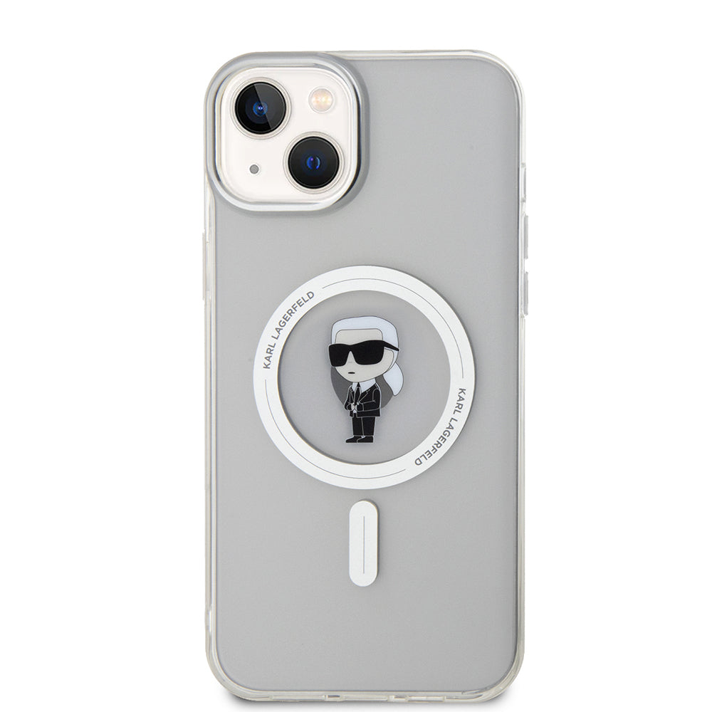 Coque MagSafe pour Apple iPhone 15 Plus, Karl Lagerfeld, IML Ikonik Karl, Transparente