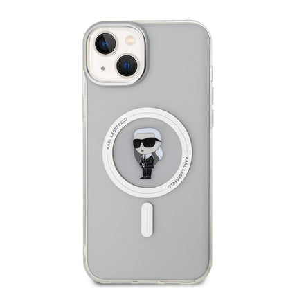 Coque MagSafe pour Apple iPhone 15 Plus, Karl Lagerfeld, IML Ikonik Karl, Transparente