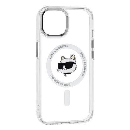 Coque MagSafe pour Apple iPhone 15 Plus, Karl Lagerfeld, IML Metal Choupette's Head, Blanche