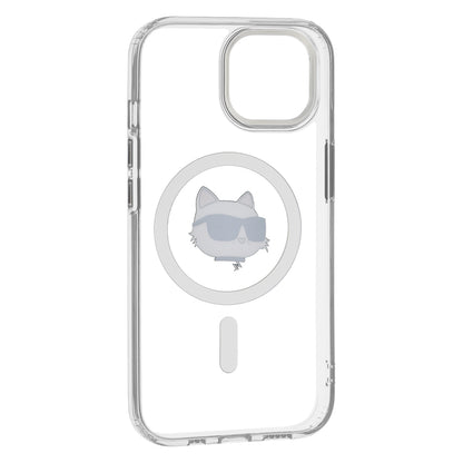 Coque MagSafe pour Apple iPhone 15 Plus, Karl Lagerfeld, IML Metal Choupette's Head, Blanche