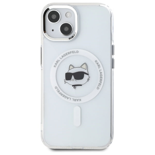 Coque MagSafe pour Apple iPhone 15 Plus, Karl Lagerfeld, IML Metal Choupette's Head, Blanche