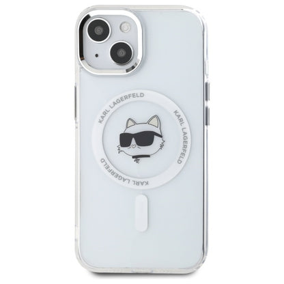 Coque MagSafe pour Apple iPhone 15 Plus, Karl Lagerfeld, IML Metal Choupette's Head, Blanche