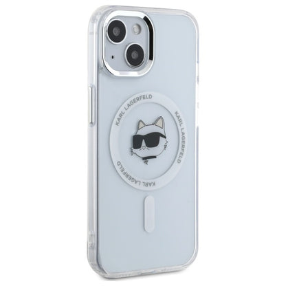 Coque MagSafe pour Apple iPhone 15 Plus, Karl Lagerfeld, IML Metal Choupette's Head, Blanche