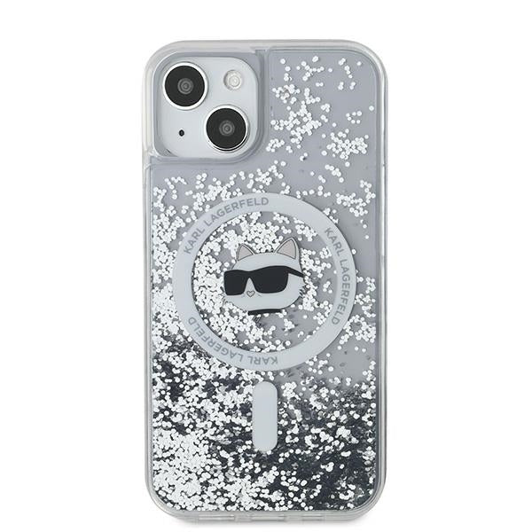 Coque MagSafe pour Apple iPhone 15 Plus, Karl Lagerfeld, Liquid Glitter Choupette's Head, Transparente