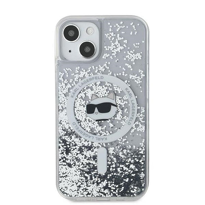 Coque MagSafe pour Apple iPhone 15 Plus, Karl Lagerfeld, Liquid Glitter Choupette's Head, Transparente