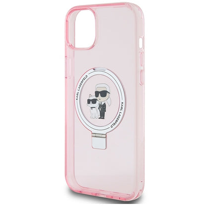 Coque MagSafe pour Apple iPhone 15 Plus, Karl Lagerfeld, Ring Stand Karl & Choupette, Rose