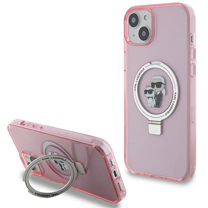 Coque MagSafe pour Apple iPhone 15 Plus, Karl Lagerfeld, Ring Stand Karl & Choupette, Rose