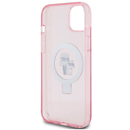 Coque MagSafe pour Apple iPhone 15 Plus, Karl Lagerfeld, Ring Stand Karl & Choupette, Rose