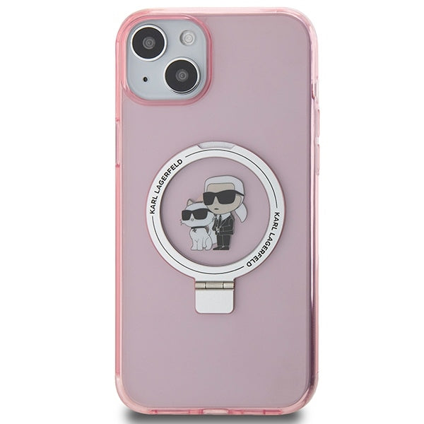 Coque MagSafe pour Apple iPhone 15 Plus, Karl Lagerfeld, Ring Stand Karl & Choupette, Rose