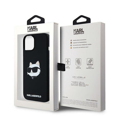 Étui MagSafe pour Apple iPhone 15 Plus, Karl Lagerfeld, Silicone Tête de Choupette, Noir
