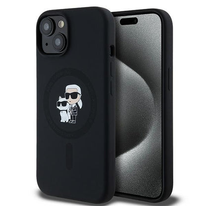 Coque MagSafe pour Apple iPhone 15 Plus, Karl Lagerfeld, Silicone Karl & Choupette, Noire