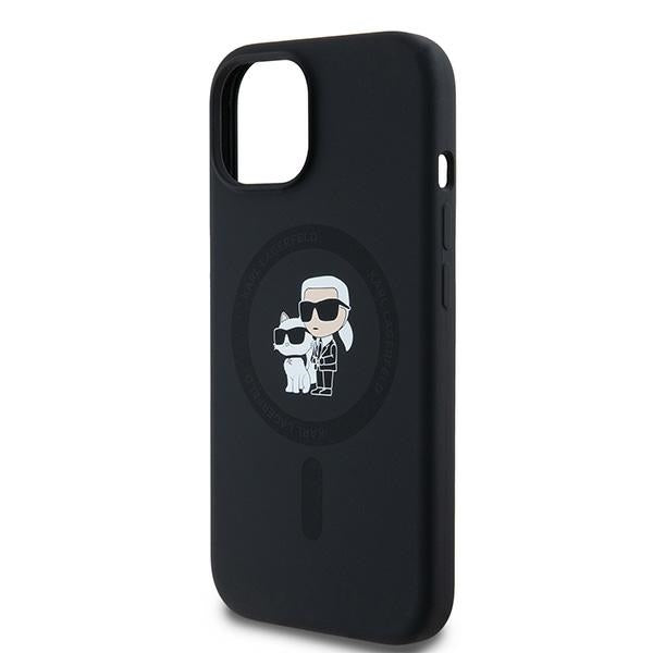 Coque MagSafe pour Apple iPhone 15 Plus, Karl Lagerfeld, Silicone Karl & Choupette, Noire