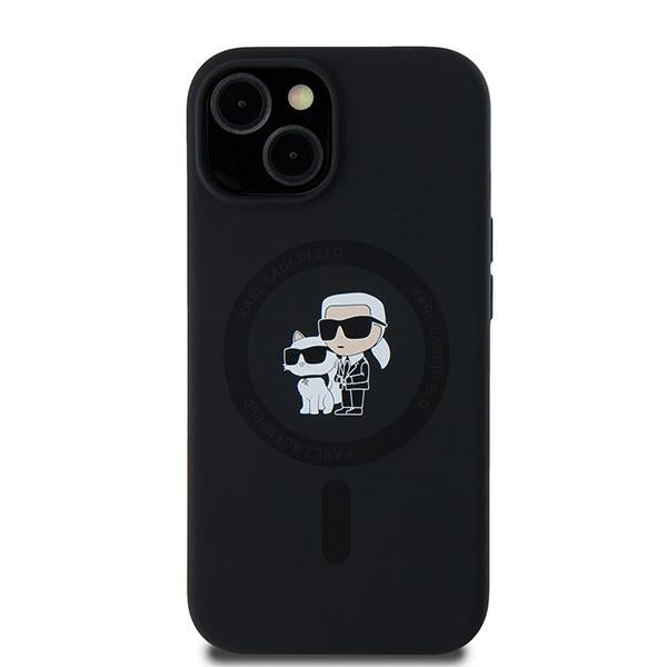 Coque MagSafe pour Apple iPhone 15 Plus, Karl Lagerfeld, Silicone Karl & Choupette, Noire