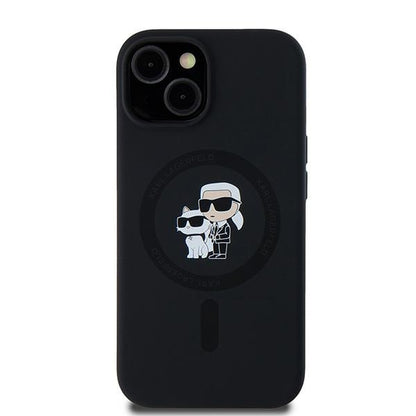 Coque MagSafe pour Apple iPhone 15 Plus, Karl Lagerfeld, Silicone Karl & Choupette, Noire