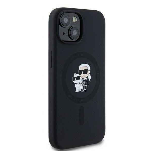 Coque MagSafe pour Apple iPhone 15 Plus, Karl Lagerfeld, Silicone Karl & Choupette, Noire
