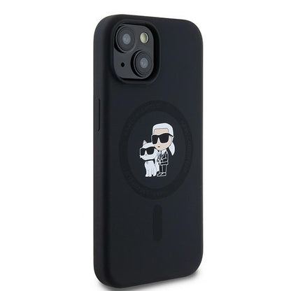 Coque MagSafe pour Apple iPhone 15 Plus, Karl Lagerfeld, Silicone Karl & Choupette, Noire