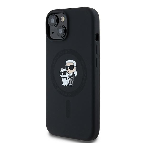 Coque MagSafe pour Apple iPhone 15 Plus, Karl Lagerfeld, Silicone Karl & Choupette, Noire