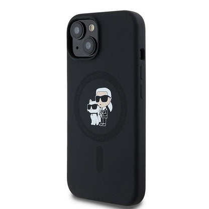 Coque MagSafe pour Apple iPhone 15 Plus, Karl Lagerfeld, Silicone Karl & Choupette, Noire